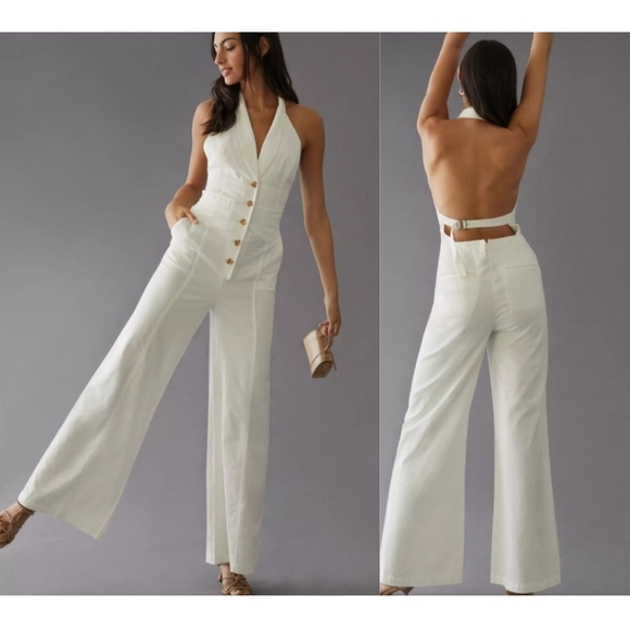 Anthropologie Pants - Anthropologie The Vested Ivory Jumpsuit - New - Size 12